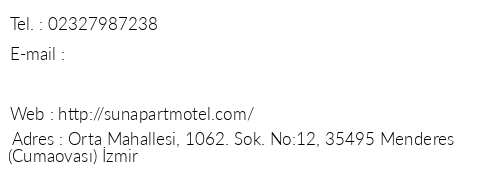 Sun Apart Motel telefon numaralar, faks, e-mail, posta adresi ve iletiim bilgileri